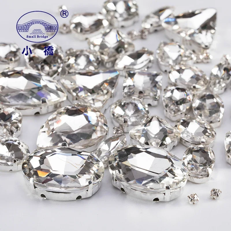 Mixed Shape White Crystal Rhinestones For Clothes Diy Clear Sew On Beads Glass Decorative Rhinestones With Claw 50PCS/PACK S038