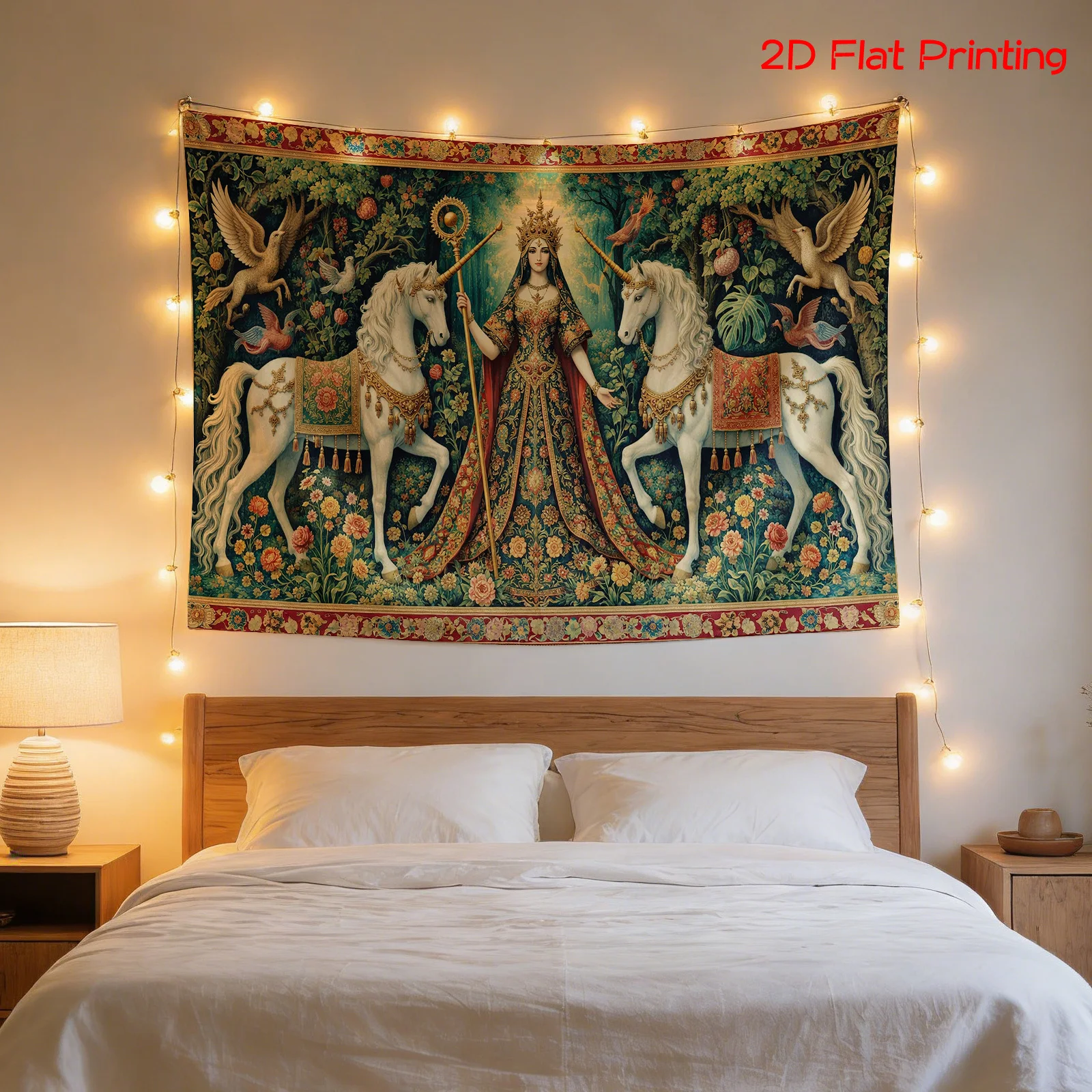 Bohemian Goddess Tapestry Wall Hanging Boho Decor Mythology Fantasy Fairy Tale Medieval Renaissance Polyester Art Home Room Deco
