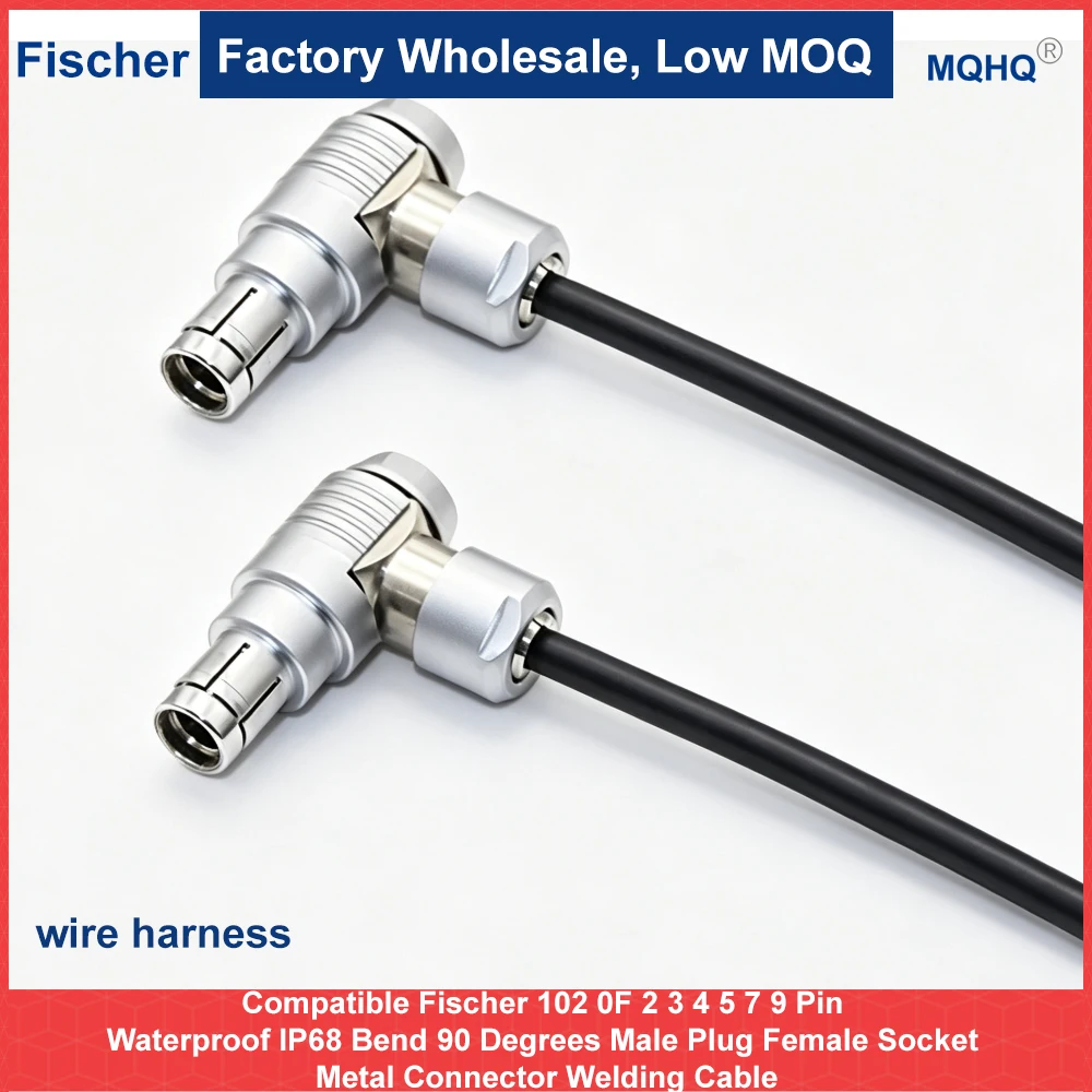 Compatible Fischer 102 0F 2 3 4 5 7 9 Pin Waterproof IP68 Bend 90 Degrees Male Plug Female Socket Metal Connector Welding Cable