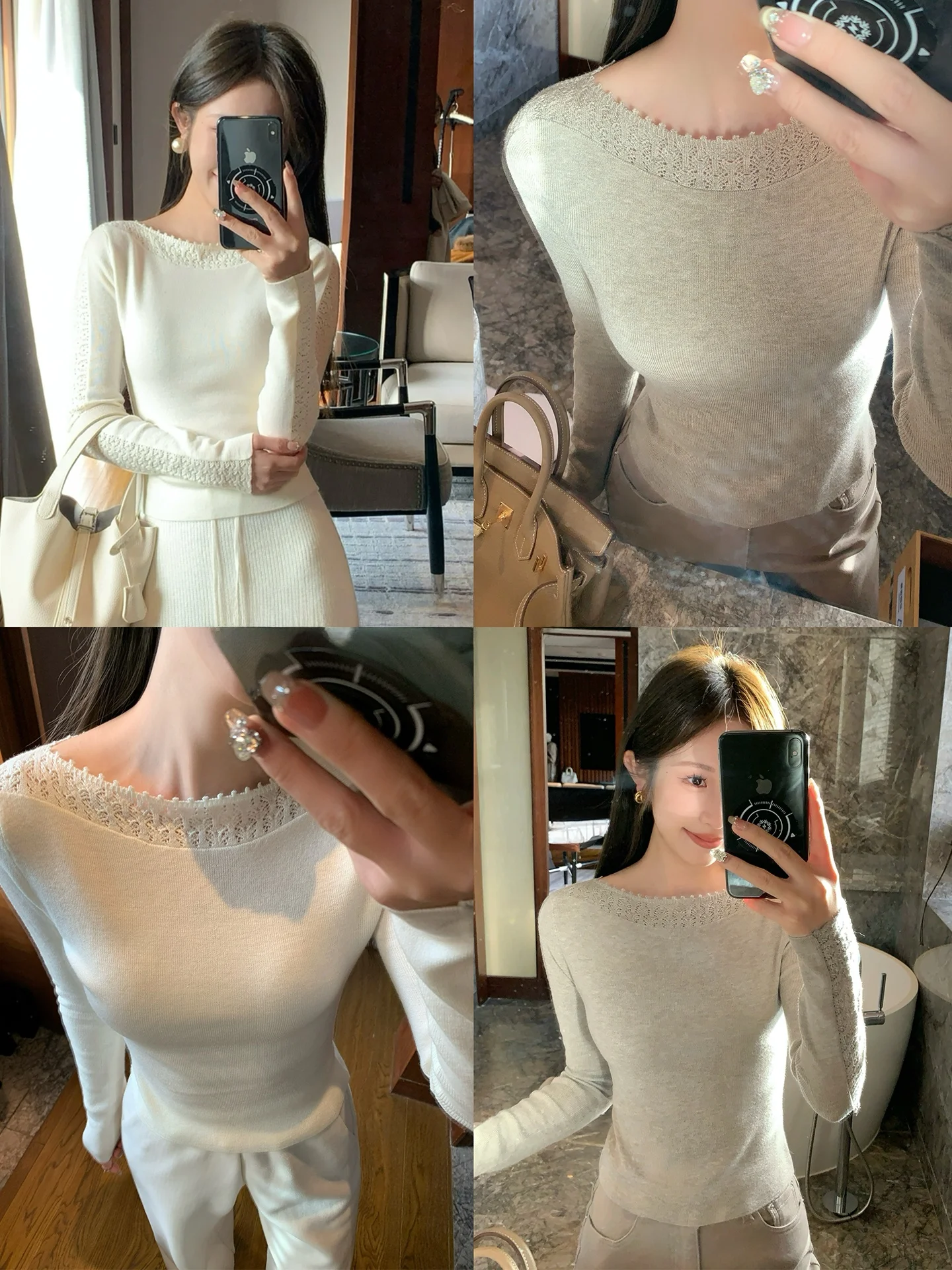 

Women's Hollow out Knitted Wool Sweater Spring 2026 Slim Fit Boat Ne Base irt Hollow Aesthetic Small Size Knitwear