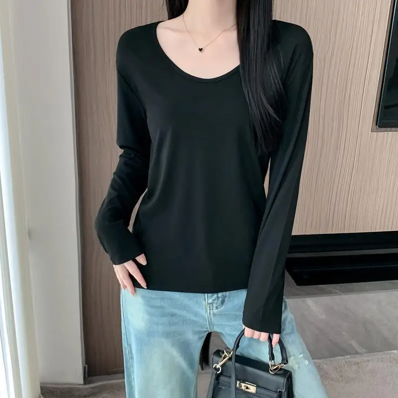 2026 nueva camiseta de invierno para mujer, camiseta blanca relajada con cuello en V de manga larga, camiseta básica ajustada, Top corto, ropa Sexy para mujer