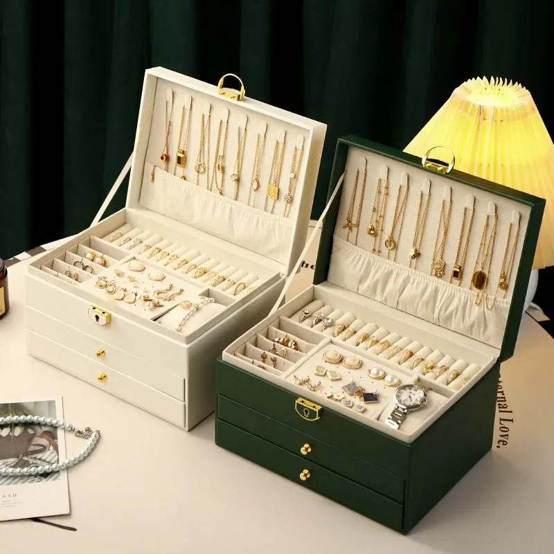 

Large Jewelry Storage Box, Multi-Layer Organizer for Watch, Necklace, Earring, Leather Packaging Display Box