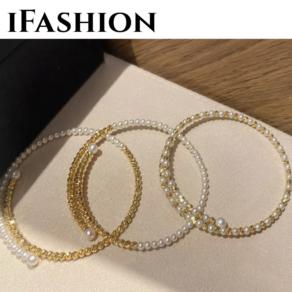 

Laser bead Baby Natural Pearl Bracelet 18K Import Solid Yellow Real Gold Jewelry(AU750)Women Designer Chain Fashion Lady