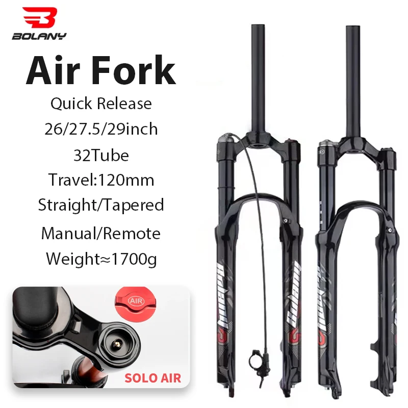 

BOLANY MTB Bike Fork Solo Air Bicycle Front Suspension 26/27.5/29 Inch Straight/Tapered Tube Manual/Remote Lockout Magnesium