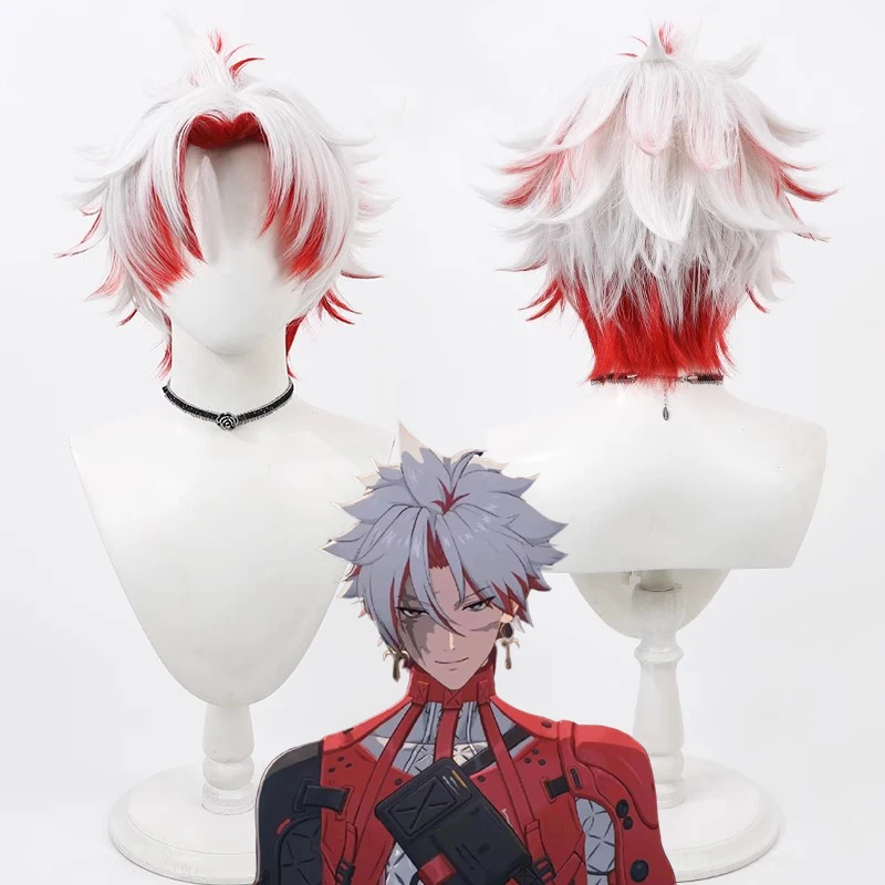 Jeu Wuthering Waves Scar Cosplay Perruque pour Adulte, Mèches Blanches, Cheveux Courts Rouges, Coiffure, Degré de Chaleur, Perruques Synthétiques, Accessoire d'Halloween