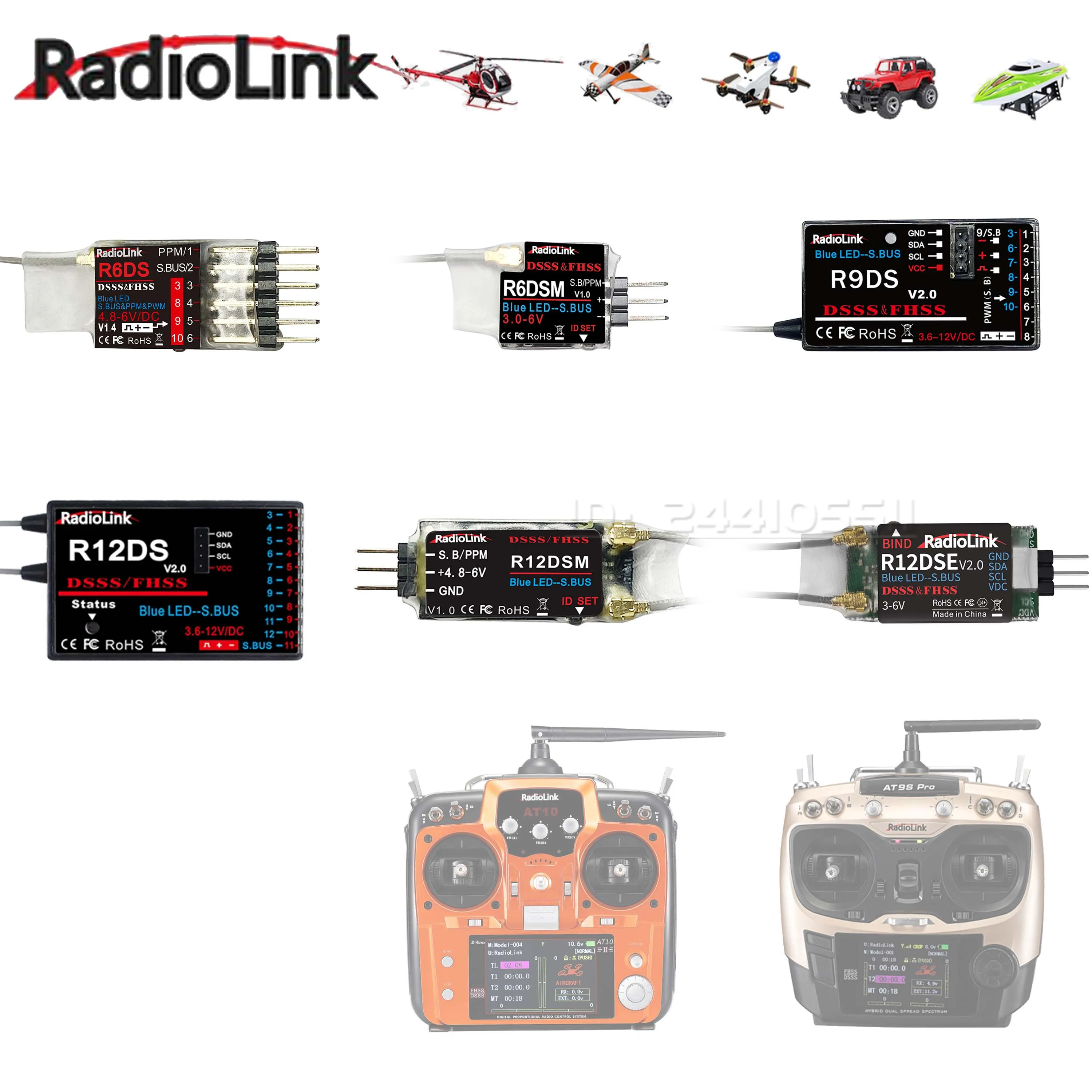 

RadioLink R6DS R6DSM R9DS R12DS R12DSM R12DSE 6/9/10/12CH 2,4G приемник для AT10II/AT10/AT9S Pro/AT9S/AT9 RC автомобильный робот-дрон
