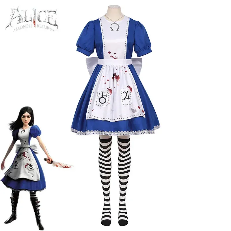 

Фартук горничной в стиле косплея, комбинезон Madness Alice, костюм на Хэллоуин, наряд для вечеринки в стиле фэнтези для женщин и девочек, 5;d'2.y;8'