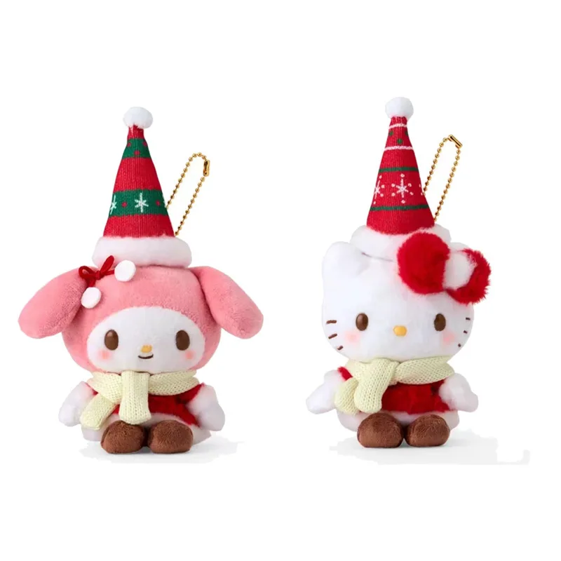 

Hello Kitty My Melody Christmas Hat Cartoon Plush Backpack Pendant Anime Girly Heart Cute Plush Keychain Gift