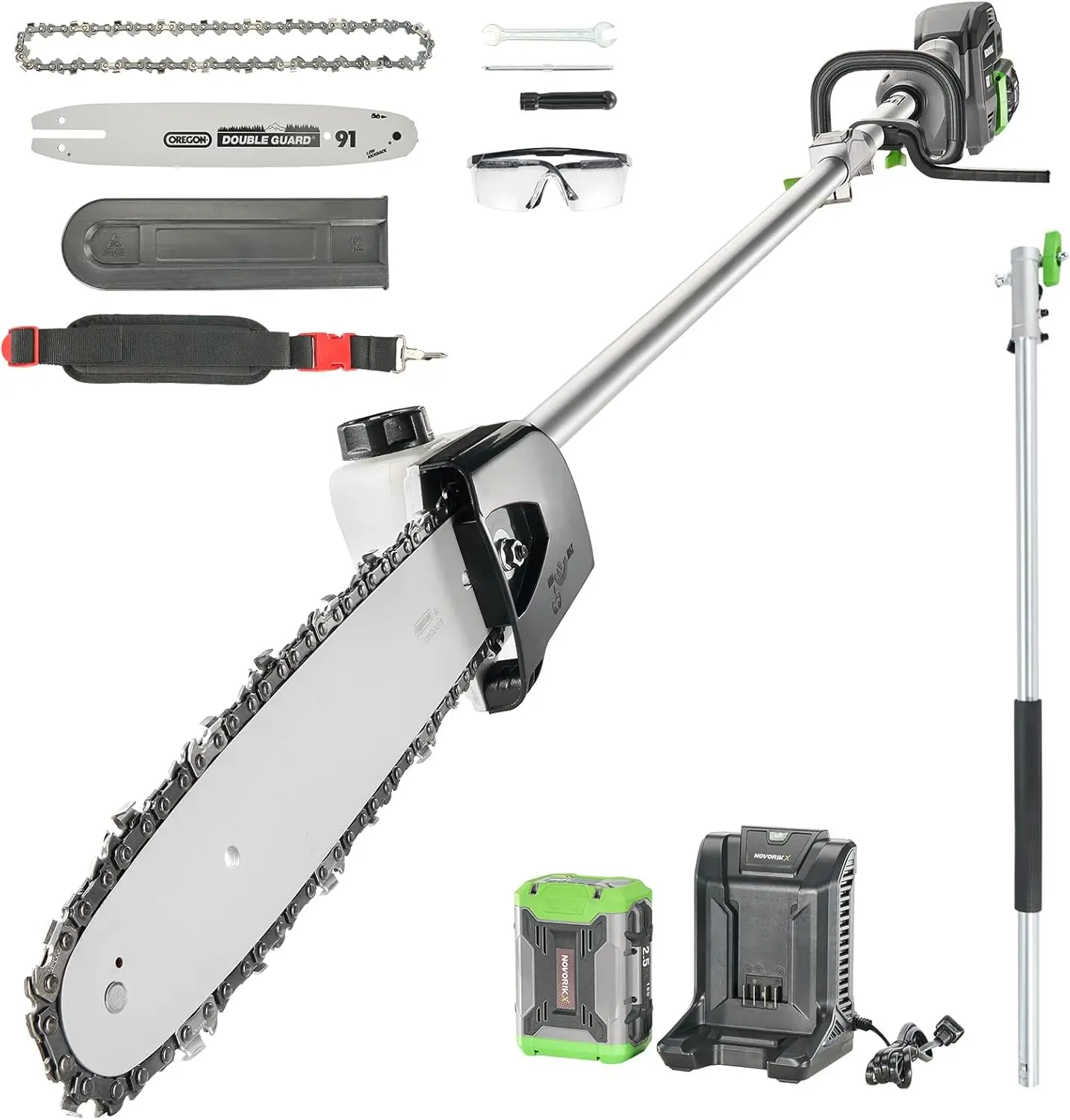 

15-FT Cordless Pole Saw 60V Electric Power PoleSaw for Tree Trimming With Pole 10" Cutting Power Max Reach 2.5AH Battery