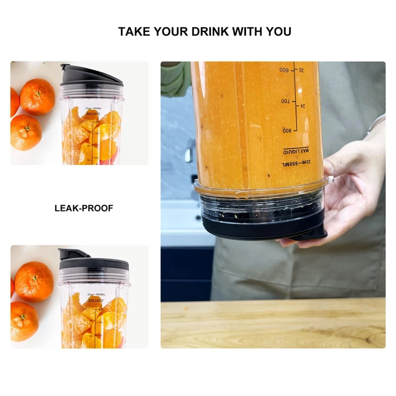 2 Pack 32Oz Replacement Mixing Cup With Sip Lid For Ninja BL450 BL454 BL456 BL480 BL482 BL640 BL642 BL682 BN751