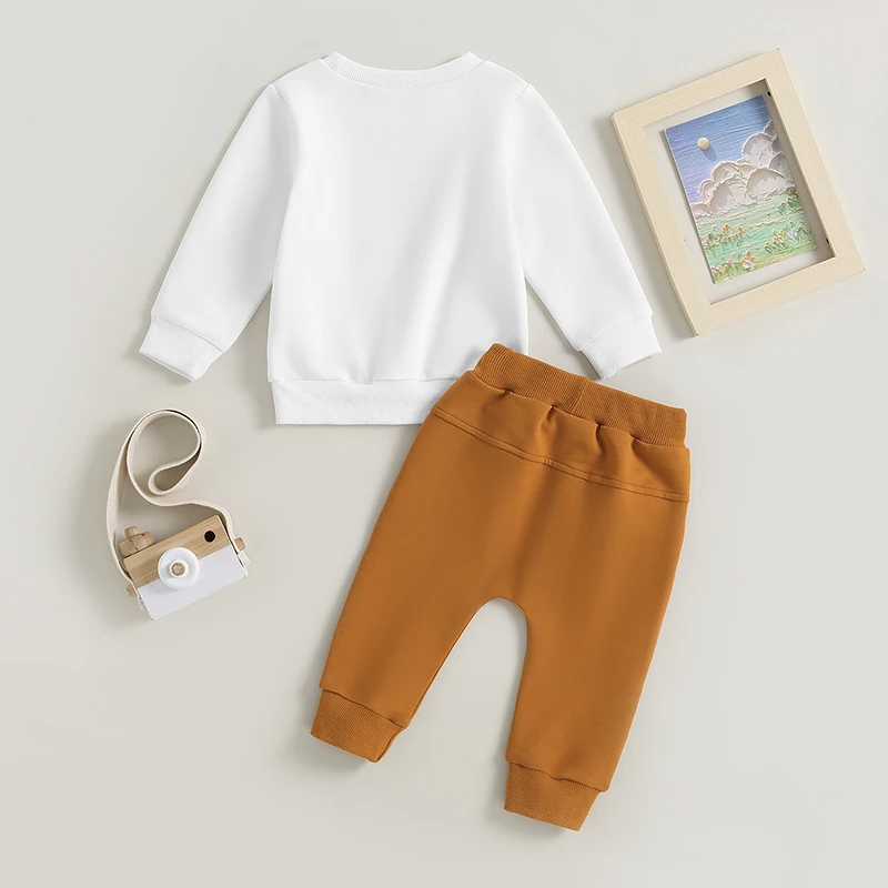 Adorable 2-Piece Autumn Ensemble with Cute Pumpkin Design Cozy Long Sleeve Sweatshirt and Matching Trousers for Stylish