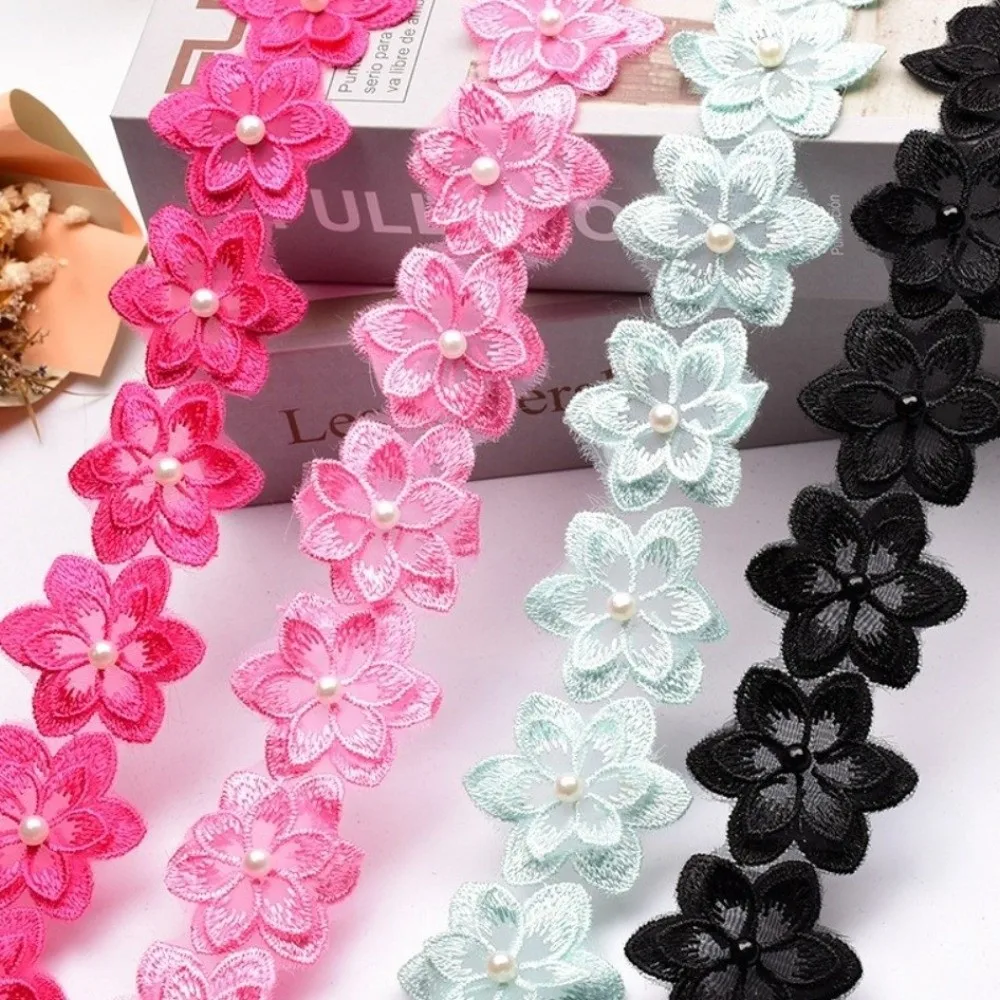 Colorful Flower Organza Ribbon Double-layer 1 Yard Lace Trim Ribbon Organza Embroidered DIY Handmade Material Clothing Supplies