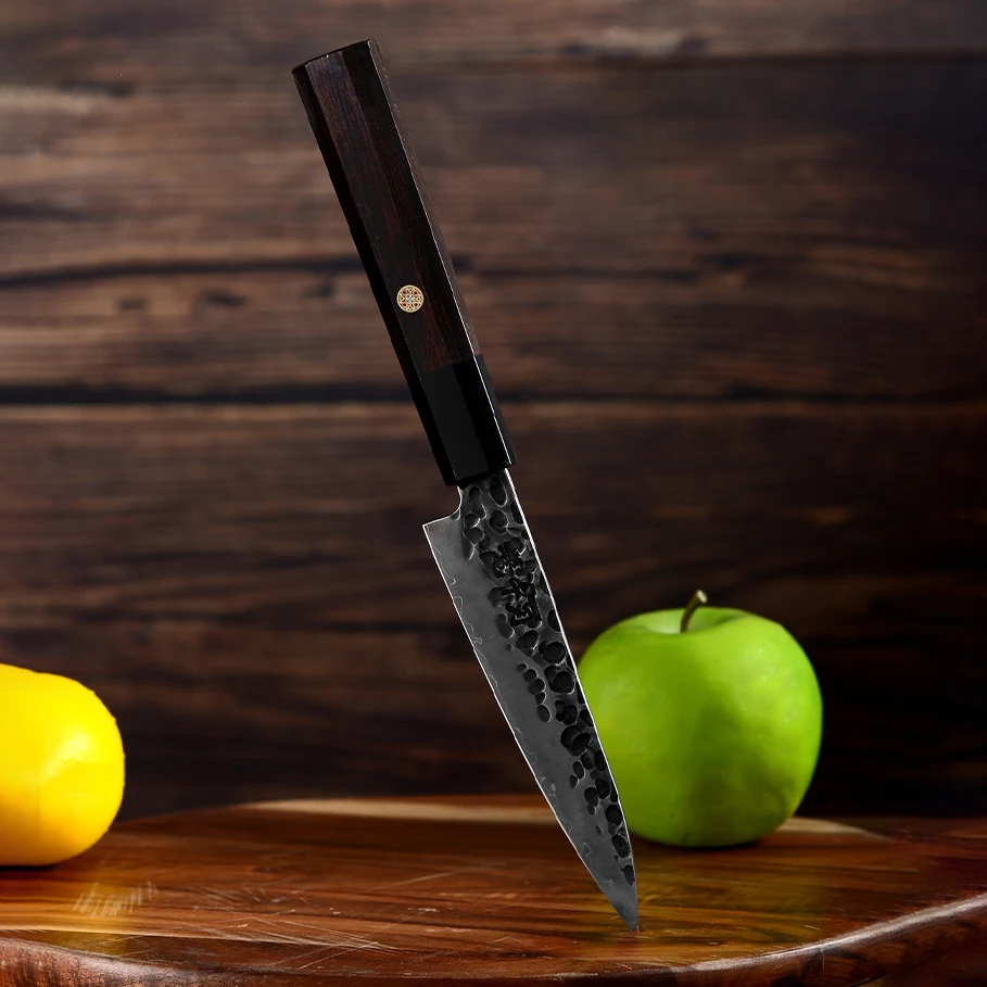 5 Inch Utility Knife 3-Layers Clad Steel VG10 Blade Ebony & Resin Handle Handmade Forged Barbecue Cleaver Paring Kitchen Knives