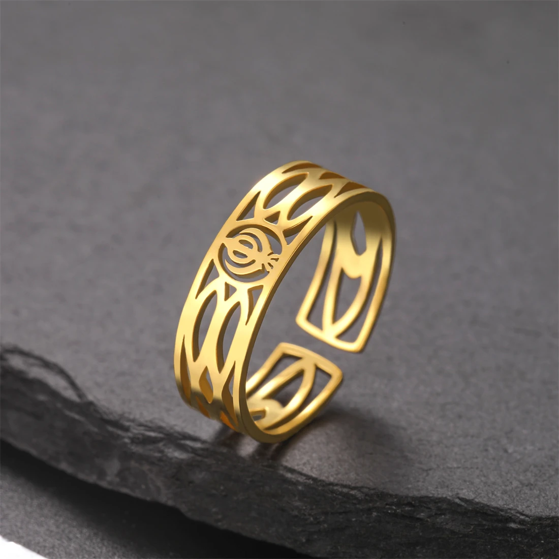 EUEAVAN Fashion Sikhism Symbol Rings For Women Men Stainless Steel Adjustable Classic Sikh Khanda Ring Religious Amulet Jewelry