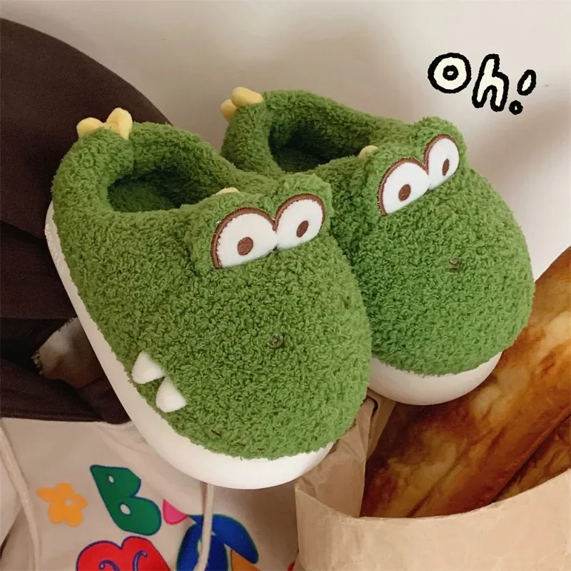 

Dinosaur plush warm thick bottom home female cotton shoes winter full package with creative new cute cotton slippers