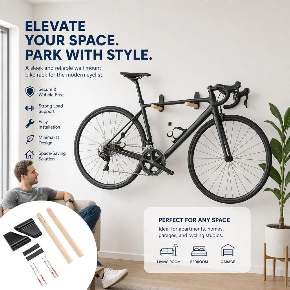 Bicycle Parking Rack Mounting Bracket Set Home Wall Mounted Bike Storage Rack Wooden Bicycle Parking Stand Space Organizer