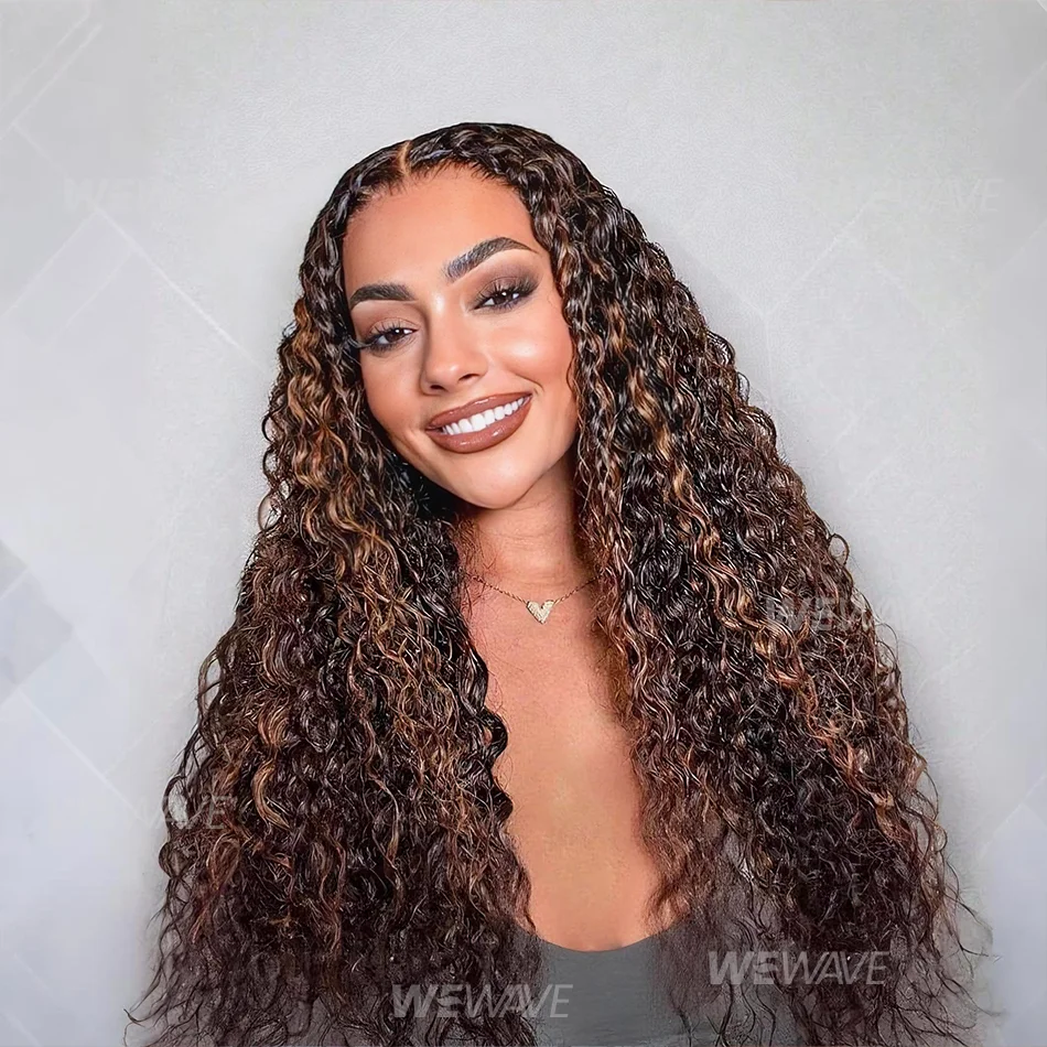 

Curly Wigs Ombre Highlight Water Wave 13x6 Lace Frontal Human Hair Wig 1B/30 Black Brown 13x4 Lace Front Colored Wigs For Women