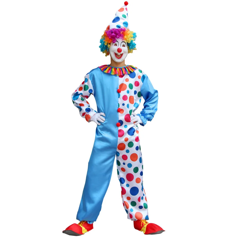 Clown Jumpsuit Hat Shoes Joker Cosplay Costumes For Adult Loose Clothing Carnival Party Dress Up