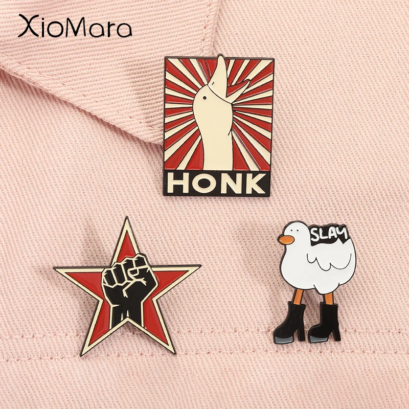 Rage Against The Music Machine Enamel Pins Slay Honk Goose Heavy Metal Rap Music Brooches Lapel Badge Jewelry Gifts for Friends