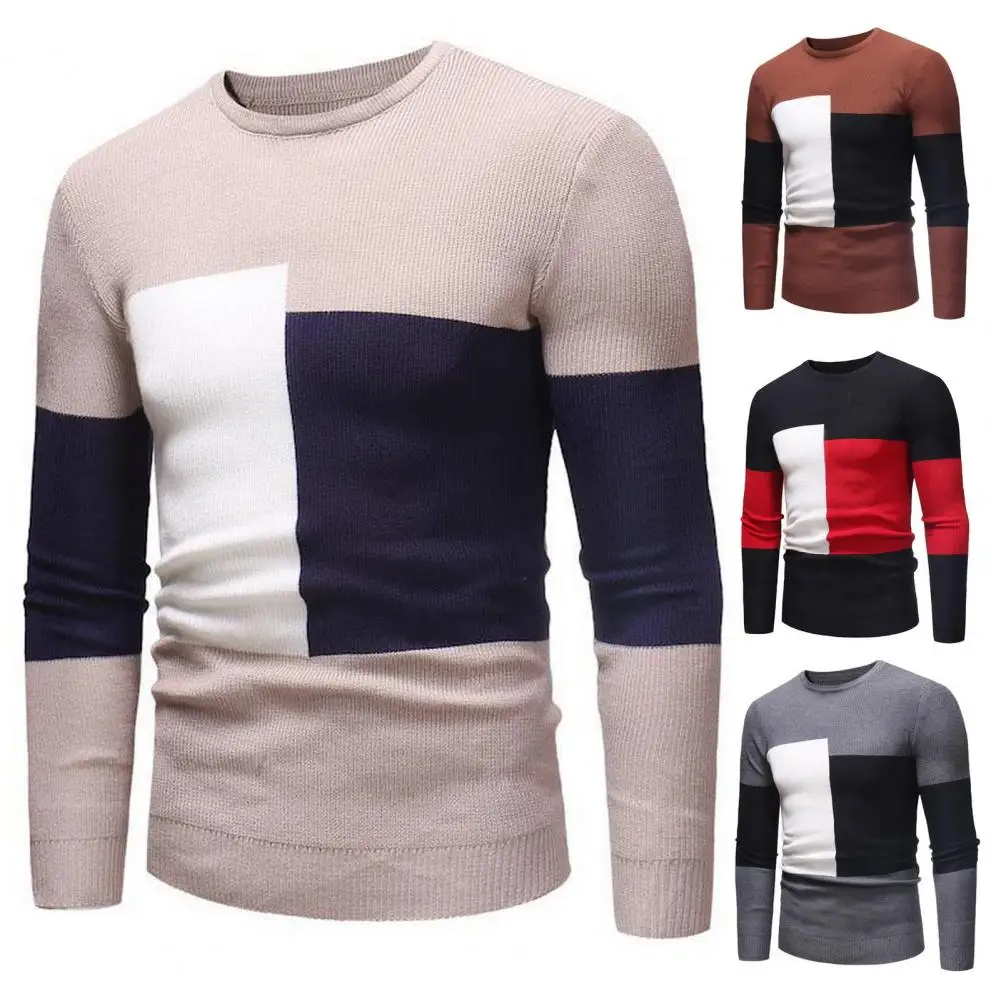 2024 Autumn Casual Men's Sweater O-Neck Colorblock Slim Fit Knittwear Mens Sweaters Pullovers Pullover Men Pull Homme Sweater  ﻿