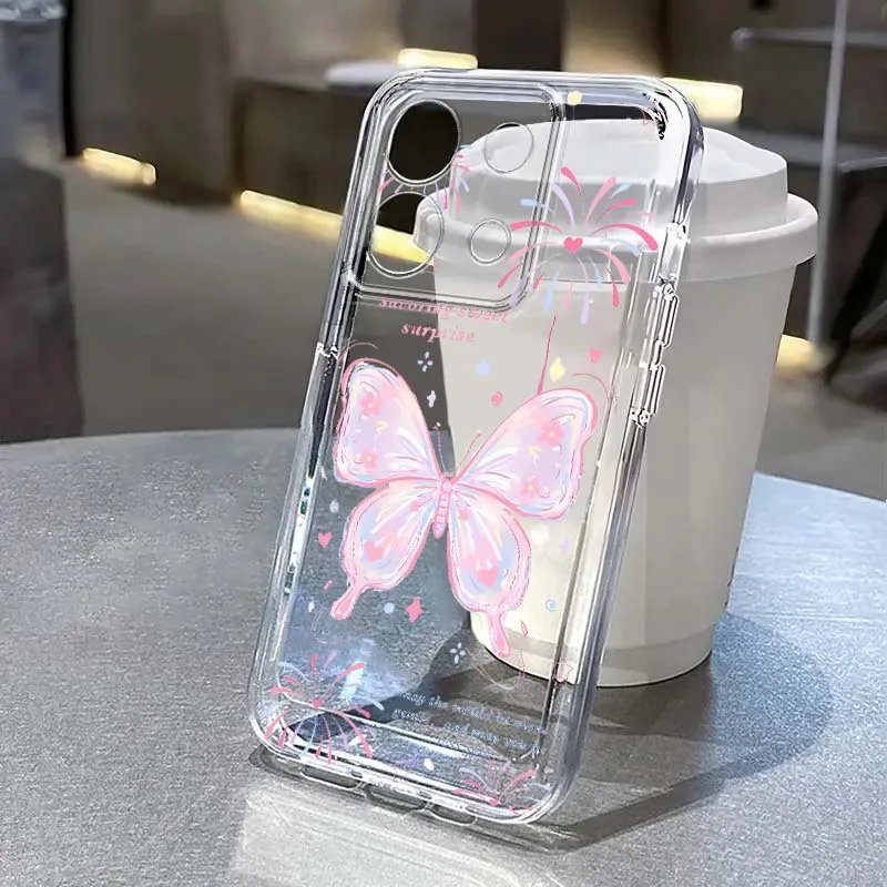 

Luxury Colorful Pink Butterfly For Xiaomi Poco X5 X6 X7 F7 F6 F5 F4 M6 M8 C85 Redmi 15C 12 Pro Ultra 5G Transparent Phone Case