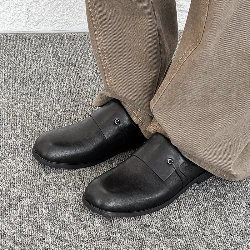 Large Size Mules Half Shoes For Men Leather Backless Casual Shoes Luxury Loafers Slippers Summer Open-back Slides Sandals