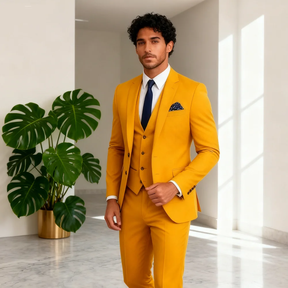 

Men's 3 Piece Slim Fit Tuxedo Suits Business Wedding Party Elegant Blazer Vest Pants Set Solid Color Trendy Men's Clothing