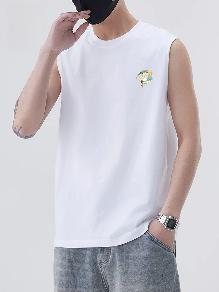 

Мужская футболка-безрукавка из чистого хлопка для активного отдыха, спорта и баскетбола, с вырезом на плечах, облегающая, белая