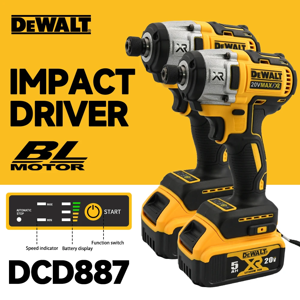 Dewalt 20V Battery DCD887 Electric Impact Driver Drill 3250RPM Speed Brushless motor 1/4 Power Tools Electric Drill Screwdriver