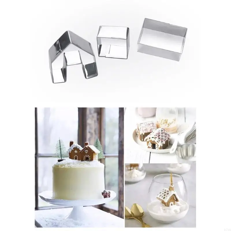 D7YB 3 PCS Cartoon Fondant Cake Mold Biscuit Press Baking Utensils Gingerbread House Durable Durable