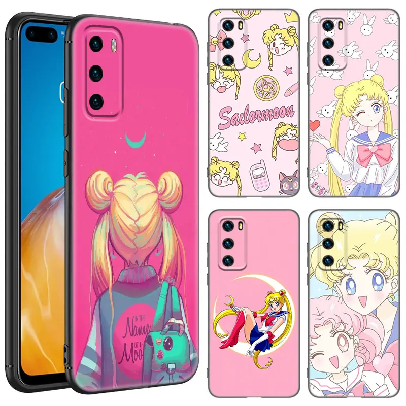 Cute Pink Sailor Moon Black Phone Case For Huawei Nova 7i 8i Y70 P20 P30 P40 Honor 50 SE 90 Lite Y6 Y9 Prime Y5 Y7 Pro 2019