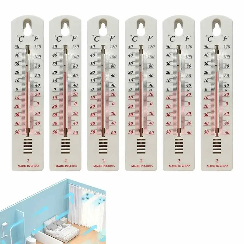 6PCS White Plastic Thermometer Accurate Durable Wall Hang Indoor Outdoor Temperature Office Room Temp Meter Meauring Tools