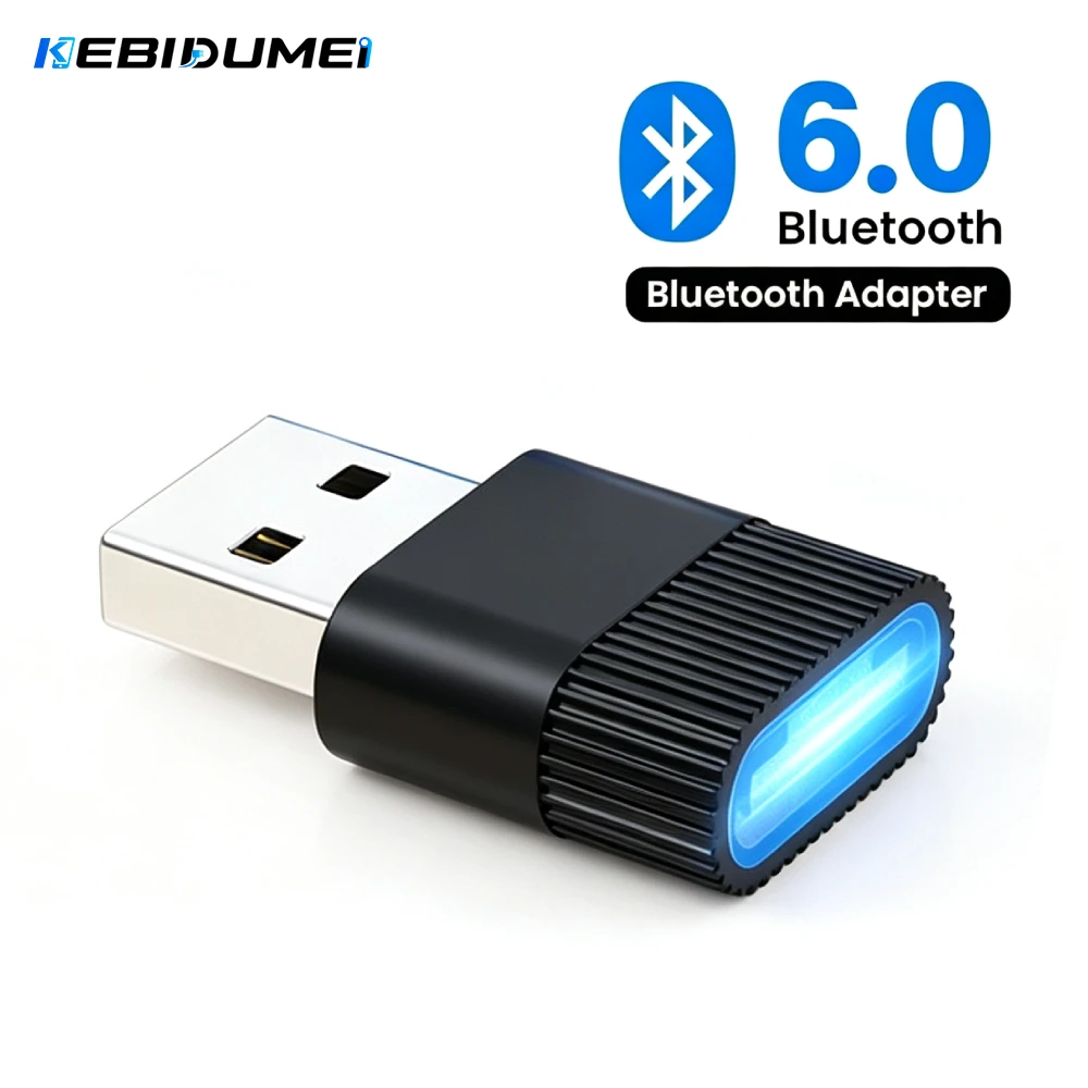 KEBIDUMEI USB Bluetooth 6.0 Adapter Bluetooth 6.0 Dongle Wireless Audio Transmitter PC Laptop Mouse Speaker for Win11/10/8.1