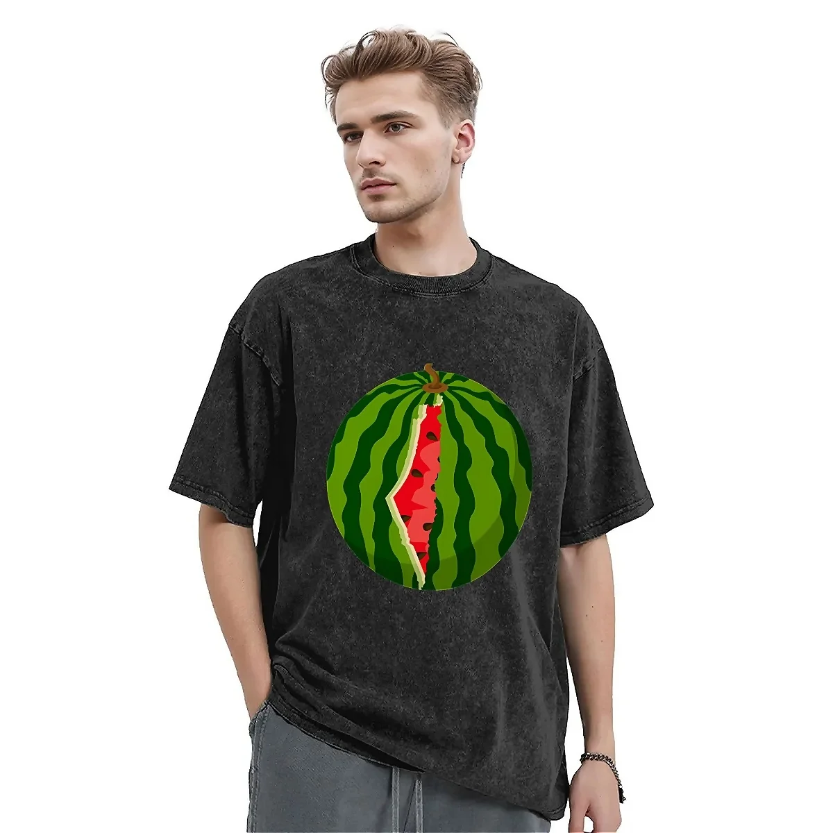 Funny Watermelon T Shirt Fashion Novelty T Shirts Short-Sleeve Vintage Tshirt Summer Simple O Neck Oversize Clothing