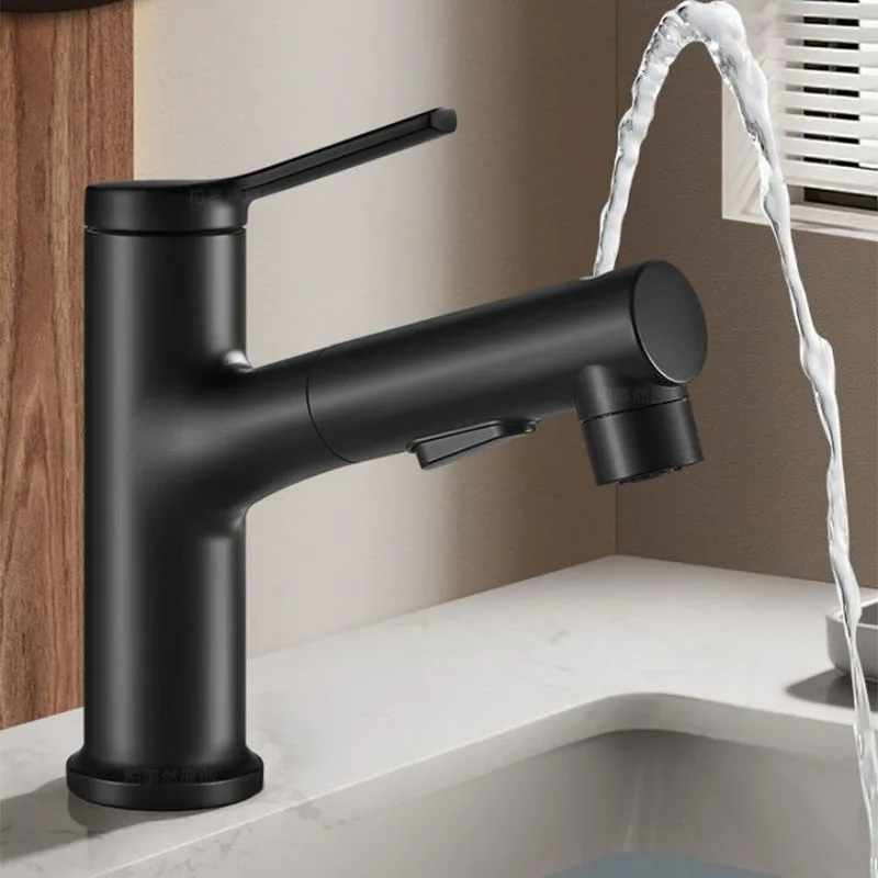 

Brass Pull-Down Basin Faucet, Ceramic Valve 3 Spray Modes, Upstream Rinse Function, Corrosion-Resistant - Black/Silver