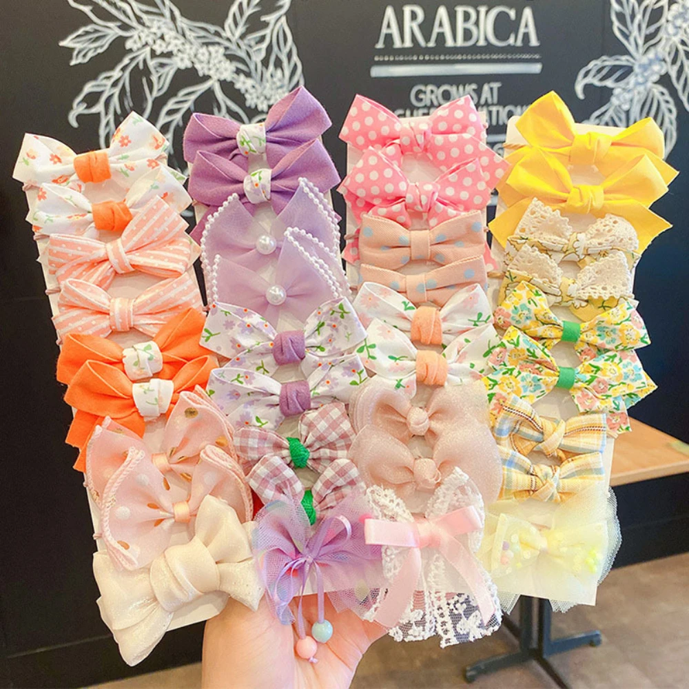 10Pcs/Pack Bow Children's Hair Accessories Cute Hair Band Children's Rubber Band Baby's Hair Rope Ponytail Headdress Hair Ring