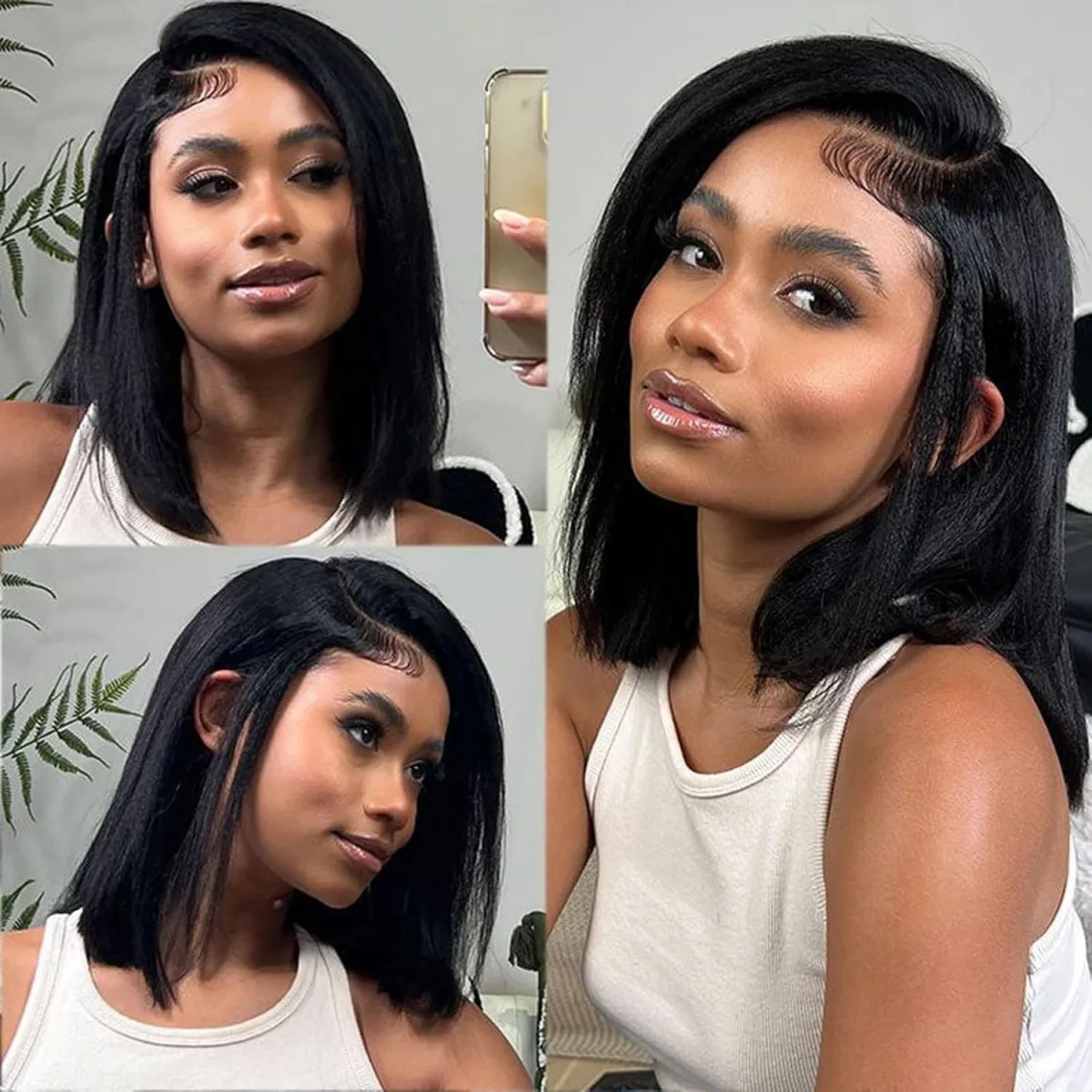 

13x4 Bob Lace Front Wigs Human Hair Yaki Straight Human Hair Wig 220% Density Brazilian hair Short Bob Wig Human Hair for Women