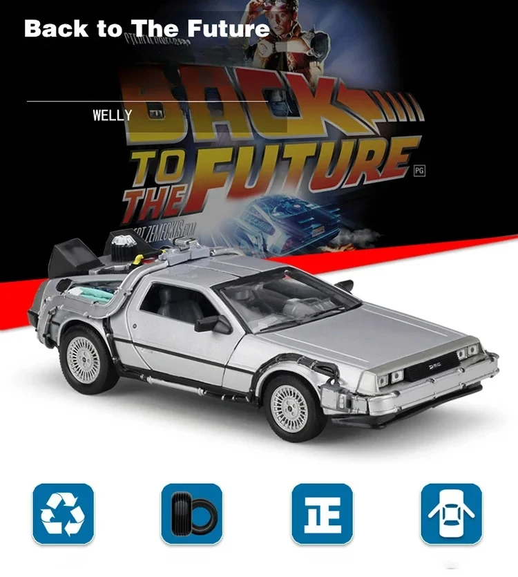 Welly 1:24 DMC-12 Delorean Back To The Future Time Machine Diecast Alloy Model Car Metal Car For Kid Boy Toy Gift Collection