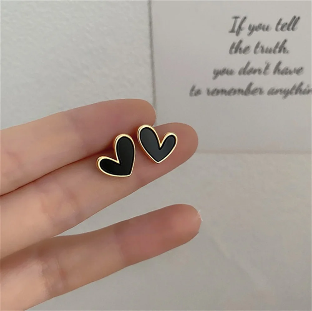 SUMENG New Korean Sweet Cute Heart Stud Earrings for Girls, Romantic Blue Glaze Aesthetic Geometric Minimalist Jewelry Gift