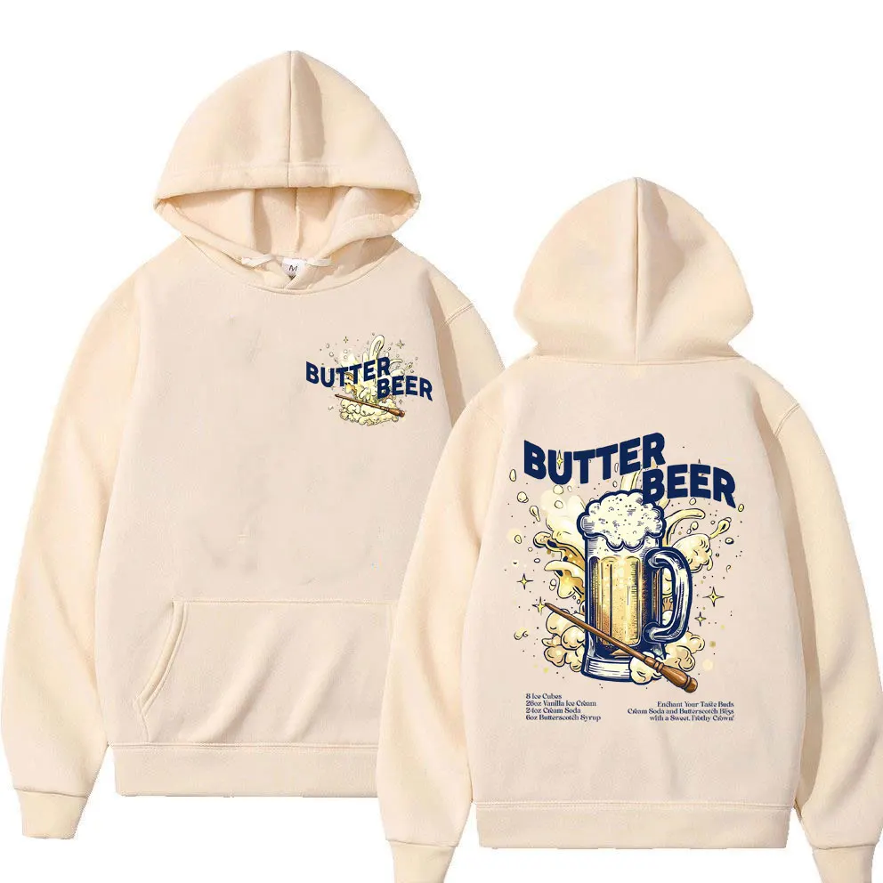 Funny Butter Beer Graphic Print Hoodie Men Women Fashion Casual Oversized Pullover Male High Quality Fleece Cotton Sweatshirt