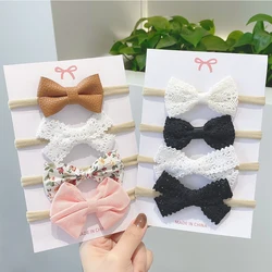 3/4Pcs/Set Lace Print Bows Headband for Kids Girls Newborn Baby Headband Nylon Elastic Hair Band Headwear Hair Accessories Gift