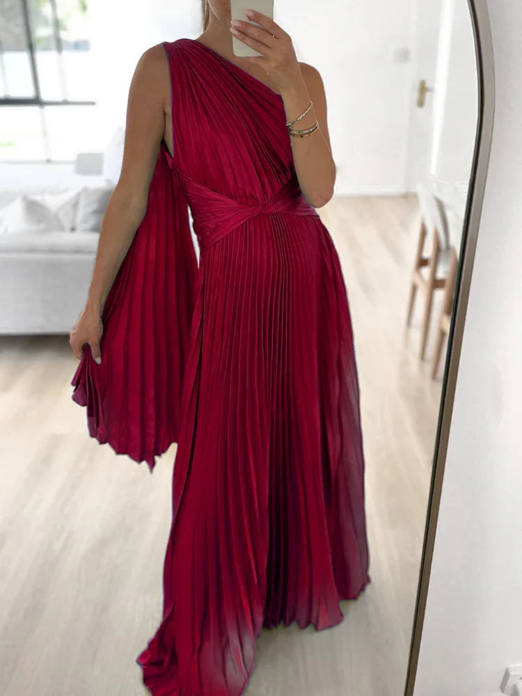 Sleeveless Party Dress Women Summer Holiday Skew Collar Solid Loungewear Beach Style Ladies Maxi Dress Streetwear Dropshipping