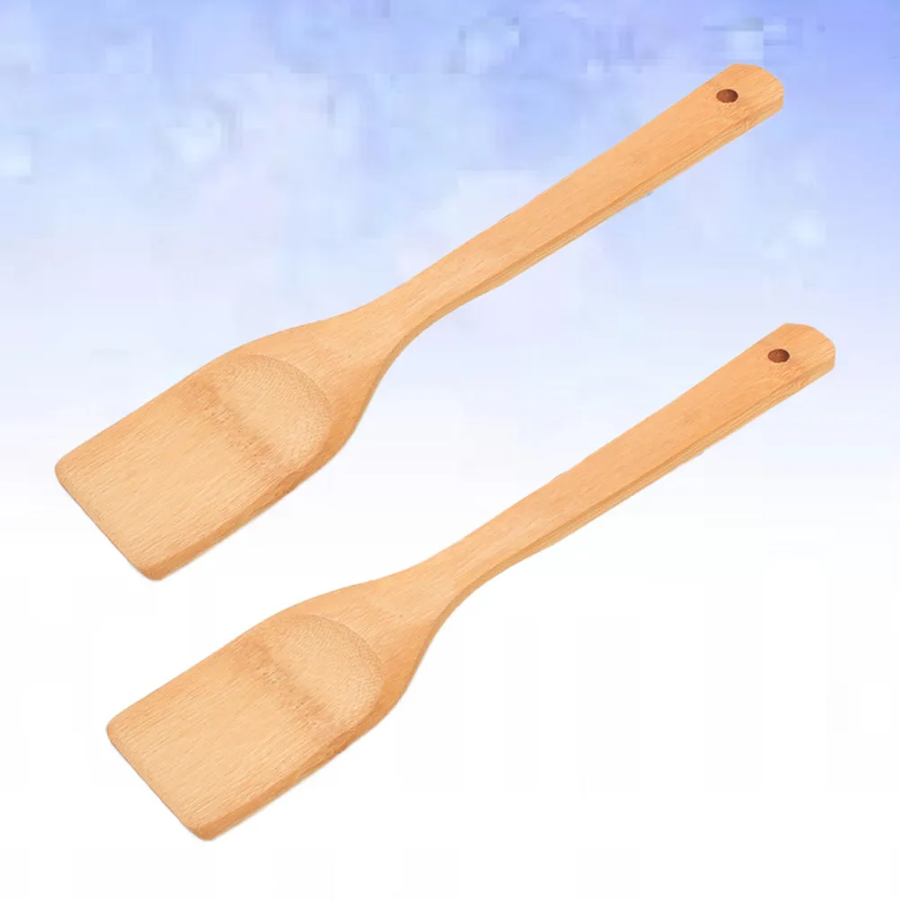 2Pcs Handcrafted Natural Wood Spatula Non Scratch Cooking Turner for Nonstick Pans Safe Food Grade Wooden Kitchen Utensil 30x6cm
