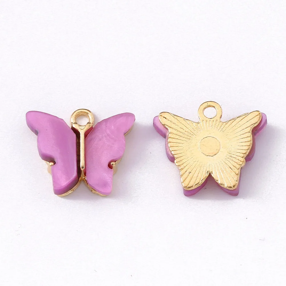 10pcs Alloy Acrylic Pendants Butterfly Light Orchid 14x16.5x3mm Hole: 1.6mm
