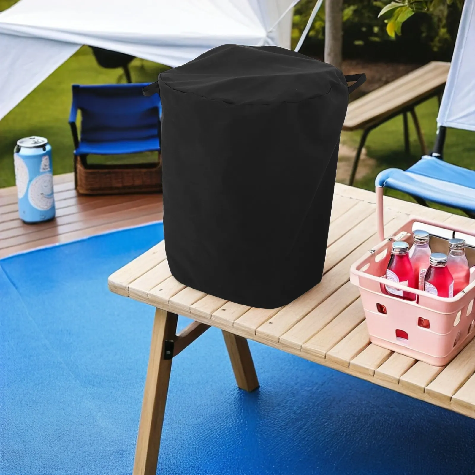 Waterproof Fire Pit Cover Round 29x23.58x23.58in Oxford Fabric Windproof Drawstring Protective Cover for Outdoor Fire Table