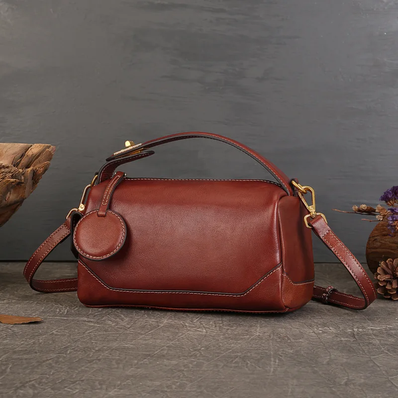 

Leather Female Baotou Layer Cowhide Retro Pillow Bag Casual Fashion Solid Color Hand Crossbody Bag