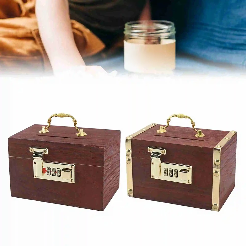 Retro Wooden Piggy Bank With Lock Home Log Storage Box Security Code Money Box Treasure Box For Children