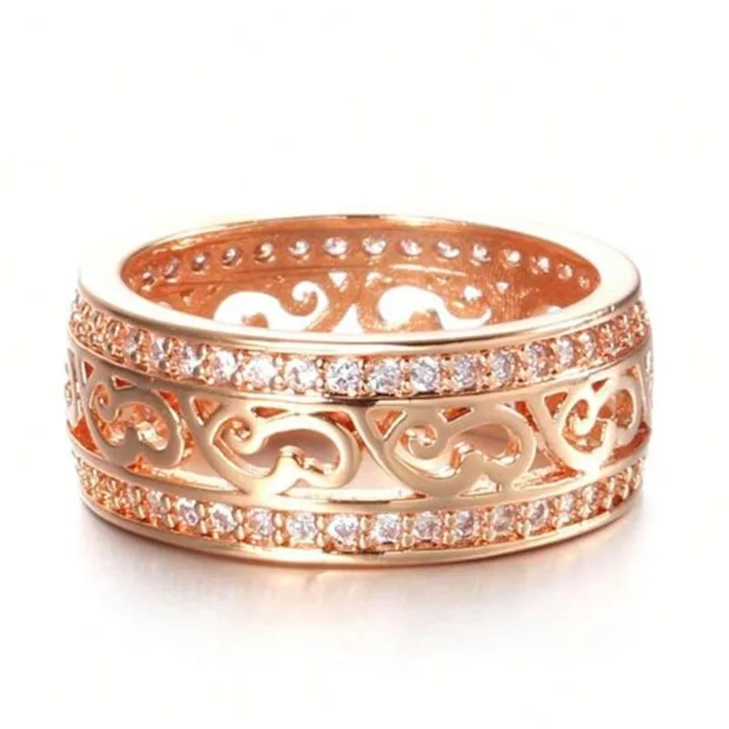 New Natural Zircon Ring for Women Double-row Micro-wax Inlay  Hollow Rose Gold Casual and Trendy Daily Wedding Party Wear