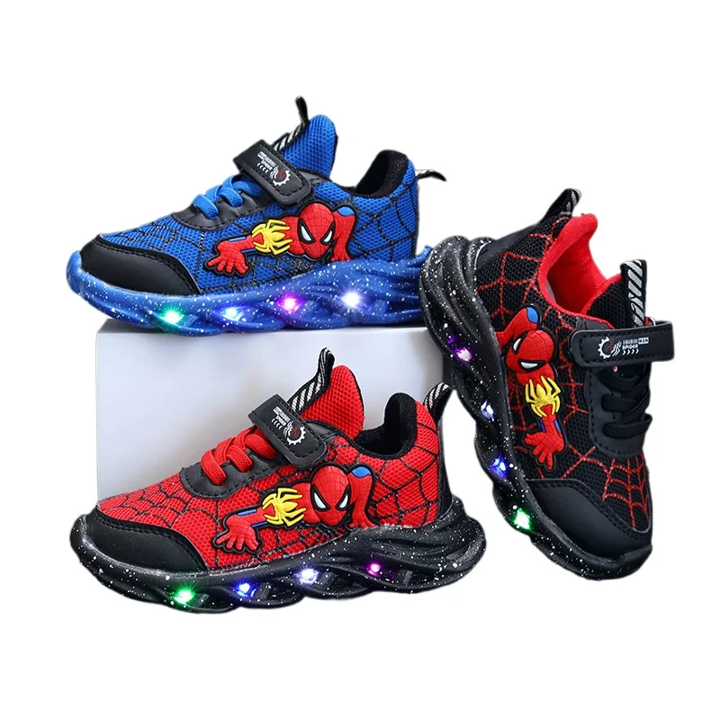 New Disney cartoon boys Spider-Man cute Casual shoes with led light soft sports shoes for kids gift EU size 21-36