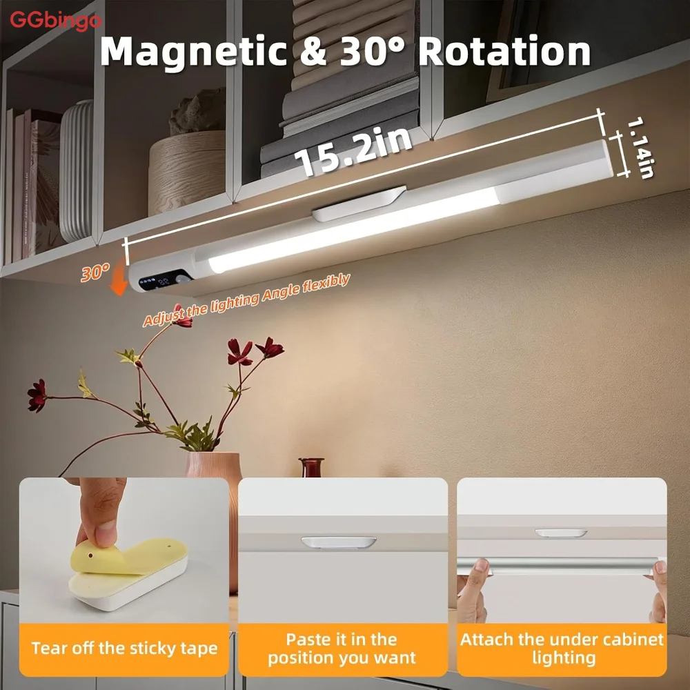 GGbingo 2 Packs Intelligent Light Digital Display Wall Lamp Rechargeable Led Cabinet Light Dormitory Human Body Induction Light